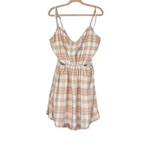 American Eagle Tan Beige Plaid Cutout Babydoll Mini Dress Women's Size XXL
